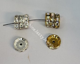 12pc Swarovski Crystal Rhinestone Rondelle; 4 Sizes: 5mm, 7mm, 10mm, 13mm; Silver or Gold Plated