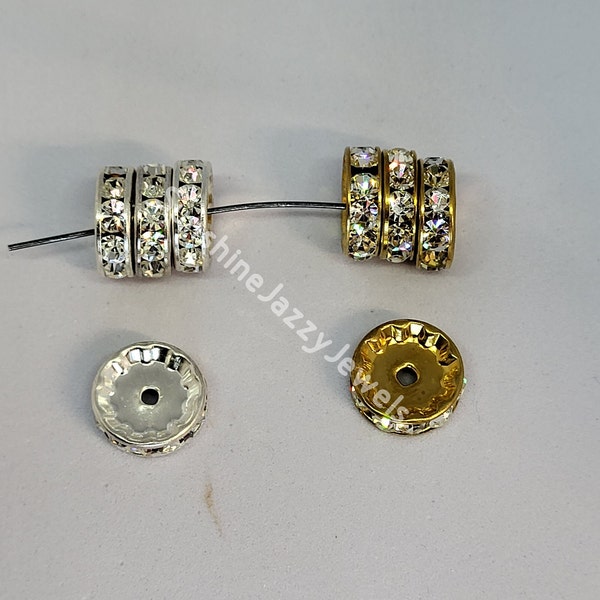 12pc Swarovski Crystal Rhinestone Rondelle; 4 Sizes: 5mm, 7mm, 10mm, 13mm; Silver or Gold Plated