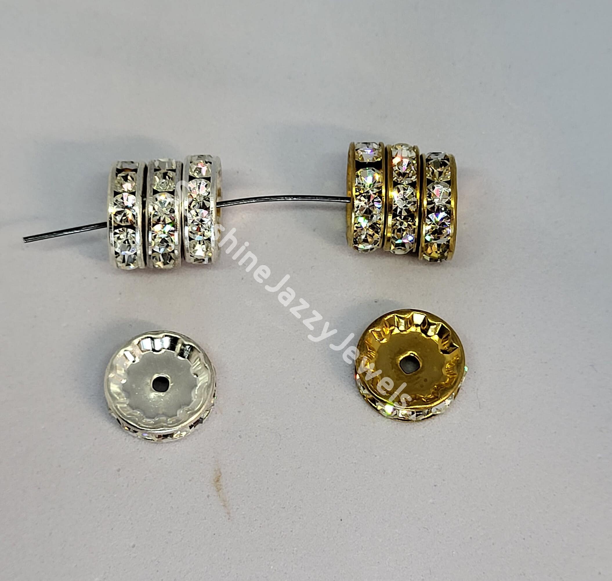12pc Swarovski Crystal Rhinestone Rondelle; 4 Sizes: 5mm, 7mm, 10mm, 13mm; Silver or Gold Plated