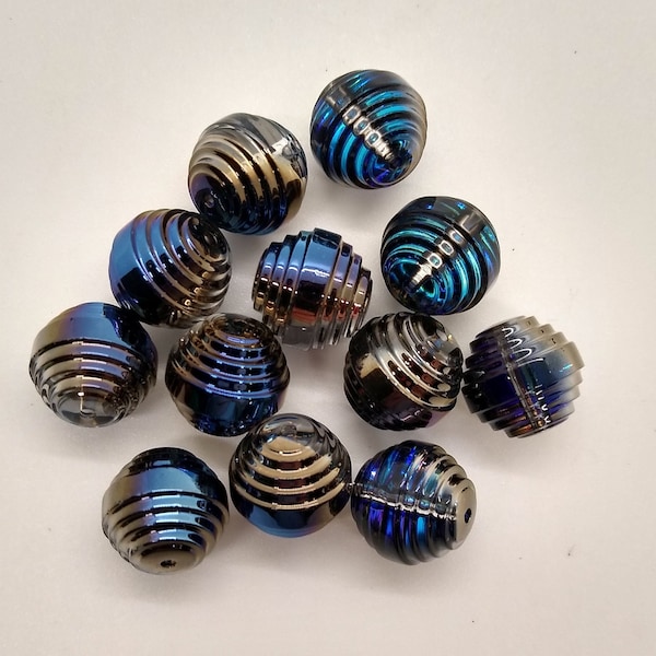 6pc Swarovski Crystal Bermuda Blue Art Deco Round 5030/4 Beads; 10mm or 12mm; Unique!  Rare!