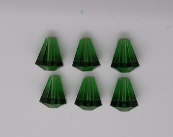 6pc Swarovski Crystal Green Turmaline Faceted Cone 5400 Beads; 11x10mm, 10x9mm, 9x8mm; Vintage; Rare