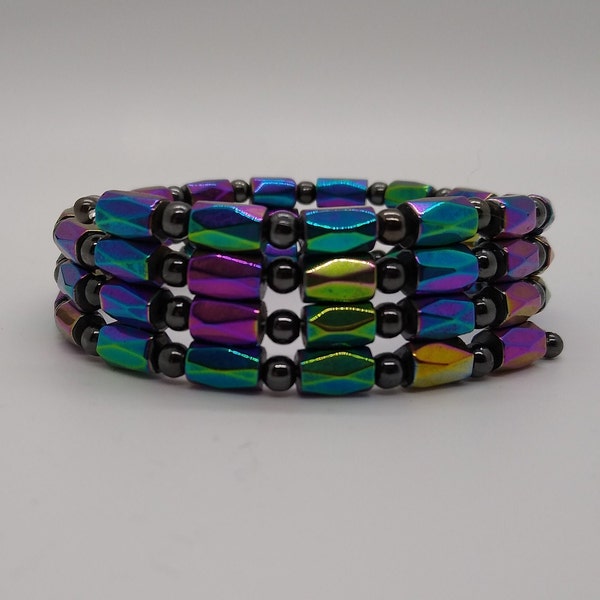 Therapeutic Magnetic Rainbow Hematite Beaded Wrap Bracelet/ Anklet/ Necklace; 24" or 2 Feet; Pain Management, Stylish, Fun!