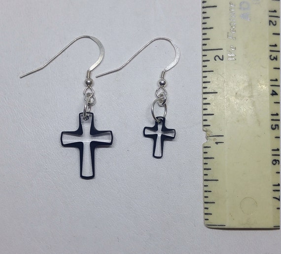 Sterling Silver Swarovski Crystal Cosmojet Cross Earrings Choose Earwire or Leverback 2 Sizes Clear with Black Outline