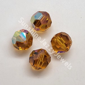 4pc Swarovski Crystal Topaz AB Faceted Round 5000 Beads; 3 Sizes: 12mm, 14mm, 16mm