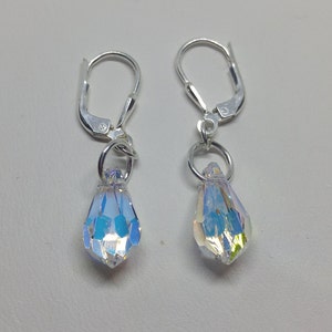 Sterling Silver Swarovski Clear Aurora Borealis AB Teardrop Earrings; Choose Earwire or Leverback Closure; Most Popular Earrings!