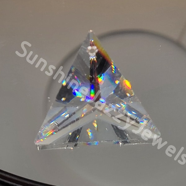 Swarovski Crystal Clear 30mm Triangle 8831 Pendant/ Prism; Reflects Rainbows; Vintage!