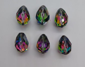 6pc Swarovski Crystal Vitrail Medium Faceted Teardrop 5500 Bead; 9x6mm, 10x7mm, 12x8mm, 15x10mm; Center Drilled; Vintage!