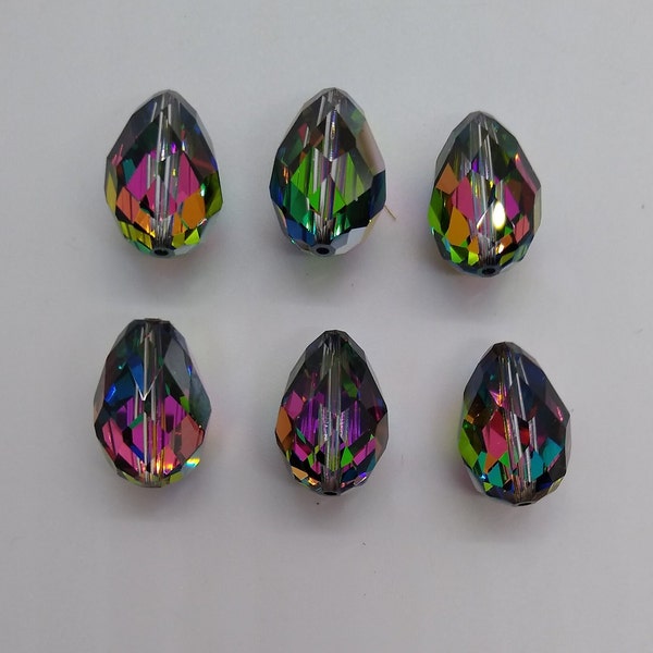 6pc Swarovski Crystal Vitrail Medium Faceted Teardrop 5500 Bead; 9x6mm, 10x7mm, 12x8mm, 15x10mm, or 18x12mm; Center Drilled; Vintage!