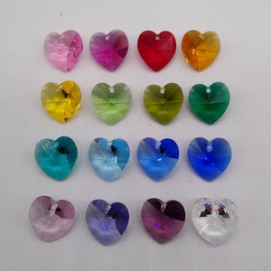 Swarovski Crystal 14mm Heart 6228 Pendant; 18 Color Choices: Blue Zircon, Violet, Siam, Lt Topaz, Fuchsia, Tanzanite, Rose, Emerald, Aqua