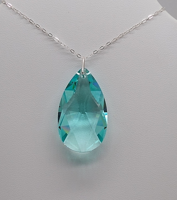 Sterling Silver Swarovski Crystal Antique Green Pear/teardrop