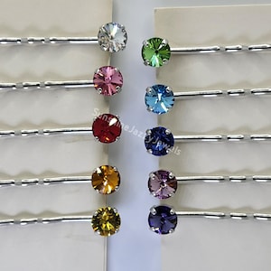 2pc Swarovski Crystal Hair Pins, Accented w/ Color Stone; Many Colors!