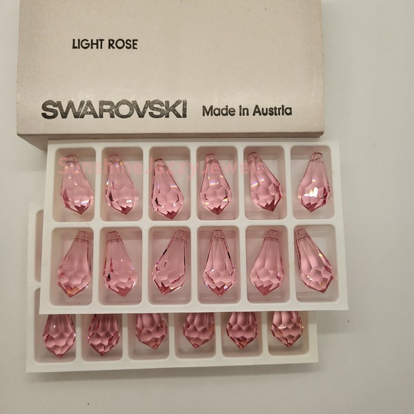 Factory Pack Swarovski Crystal Light Rose 28mm Teardrop 6000 Pendants; 24pc; Rare!  Vintage!