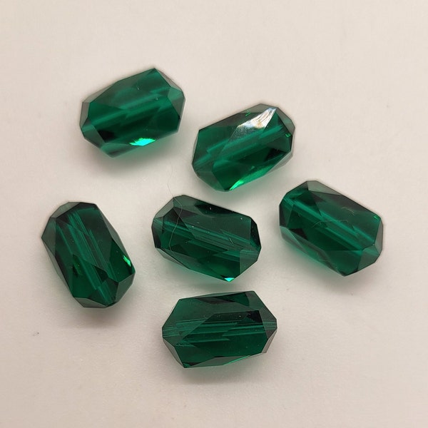 6pc Swarovski Crystal Emerald 9x6mm Faceted Barrel 5204 Beads; Vintage
