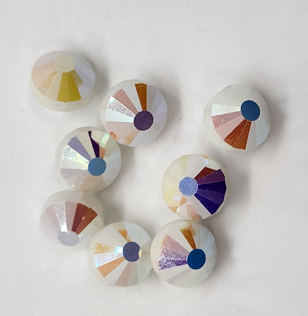 6pc Swarovski Crystal Chalk White Ab2x 12mm Tablet 5101 Beads Vintage