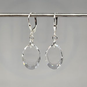 Sterling Silver Swarovski Crystal Clear Oval 6120 Pendant Earrings; Choose Earwire or Leverback Closure; Elegant