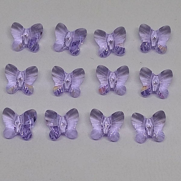 12pc Swarovski Crystal Violet Butterfly 5754 6mm Beads; Center Drilled; Light Purple, Lavender