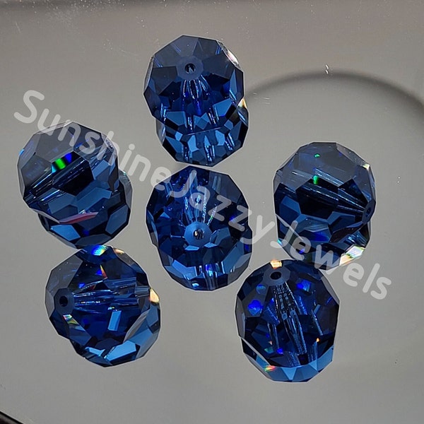 4pc Swarovski Crystal Sapphire Satin 16mm Faceted Round 5000 Beads; Extra Large!