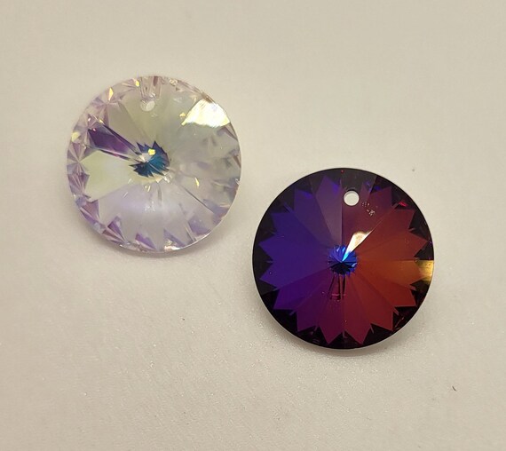 Swarovski Crystal 18mm Rivoli 6204 Pendant; 2 Colors: Volcano or Clear AB; Vintage