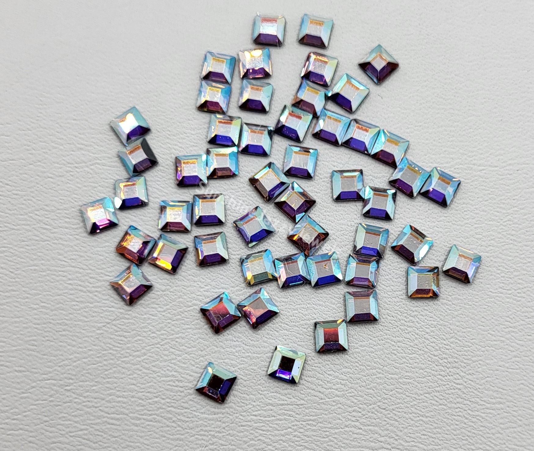 24pc Swarovski Crystal Clear AB 4mm Square 2400 Hotfix Flatback