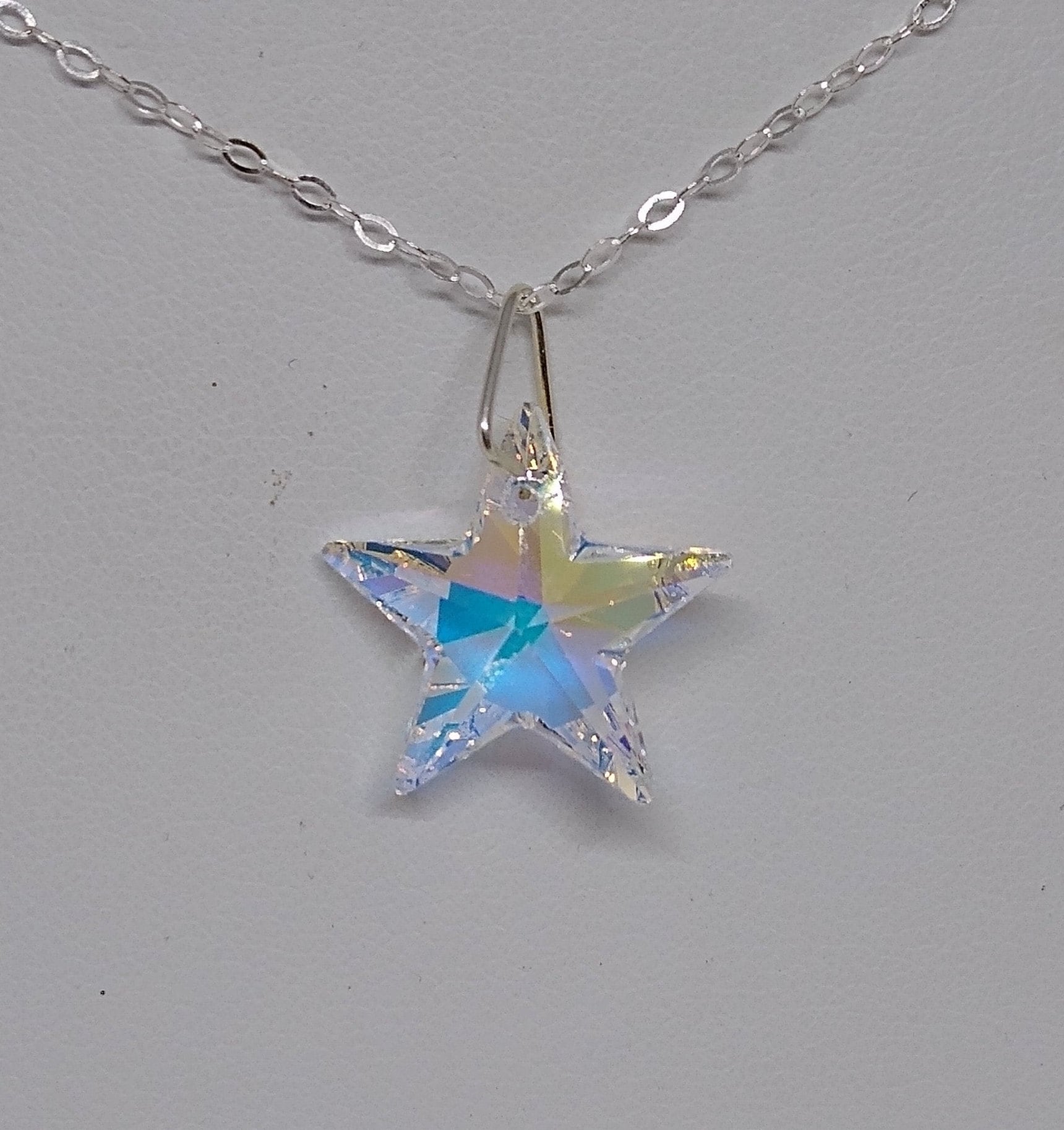 Sterling Silver Swarovski Crystal Clear AB Star Pendant Necklace 