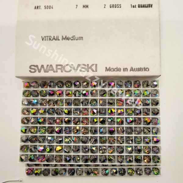 Werkspackung Swarovski Crystal Vitrail Medium 7mm Geometrischer Schnitt Runde 5004 Perlen; 288 Teile; Neu; Vintage!