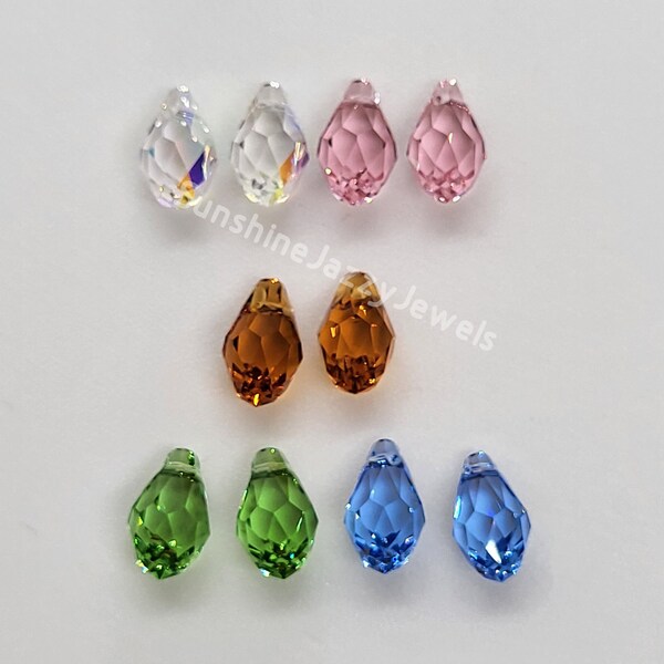 Swarovski Crystal Briolette 6007 Drops; 6 Colors; 2 Sizes 7x4mm (4pc) or 9x5mm (2pc)