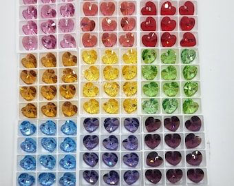 12pc Swarovski Crystal 10mm Heart 6202 Pendants w/ AB Finish; Many Colors Choices!