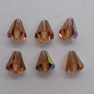 Swarovski Crystal Light Smoked Topaz AB Faceted Cone 5400 Beads; 8x7mm (12pc) or 10x9mm (6pc); Vintage!