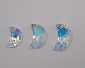 1 or 6pc Swarovski Crystal Clear AB Moon 6722 Pendants; 14mm, 16mm, 18mm, 20mm; DISCONTINUED