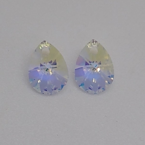 2pc Swarovski Crystal Clear AB 10mm Mini Pear 6128 Pendants; Teardrop Shape; Popular!