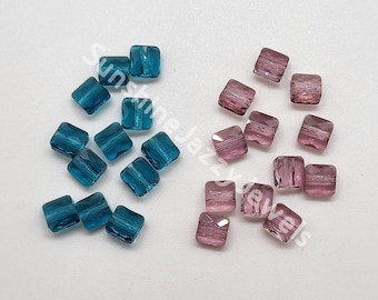 12pc Swarovski Crystal 6mm Mini Square 5053 Beads; 2 Colors: Indicolite or Antique Pink
