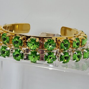 Swarovski Crystal Peridot Green Cuff Bracelet; Gold Plated or Silver Plated; Multiple Sizes