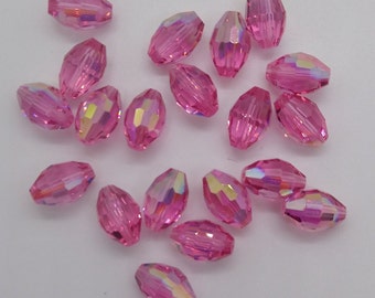 6pc Swarovski Crystal Rose AB 12x8mm Faceted Oval 5200 Beads; Iridescent Pink; Vintage! Rare!