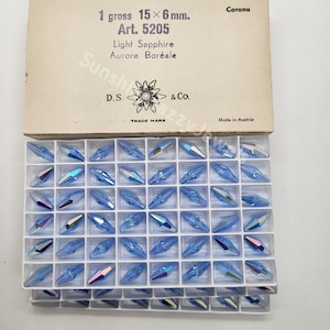 Factory Pack Swarovski Crystal Light Sapphire AB 15mm Elongated Squared Tube 5205 Beads; Vintage!