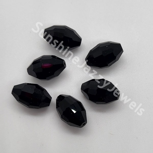 6pc Swarovski Crystal Jet Black Faceted Oval 5200 Beads; 5 Sizes: 9x6mm, 10.5x7mm, 12x8mm, 15x10mm, or 18x12mm