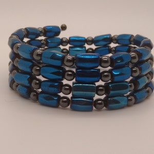 Therapeutic Magnetic Blue Hematite Beaded Wrap Bracelet/ Anklet/ Necklace; 24&quot; or 2 Feet; Pain Management, Stylish, Fun!