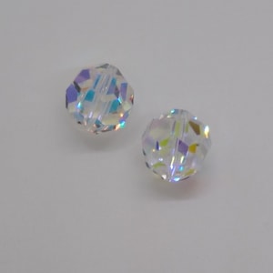 2pc Swarovski Crystal Clear AB 18mm Faceted Round 5000 Beads; Extra Large Size! Iridescent; Vintage