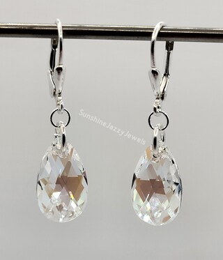 Orecchini A Farfalla Rampicante In Argento Sterling 925 Con Cristallo Austriaco AB Trasparente - Eleganti E Leggeri