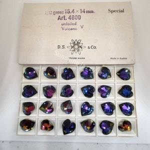 Factory Pack Swarovski Crystal Volcano 15.4x14mm Heart 4800 Rhinestone; Unfoiled; Vintage
