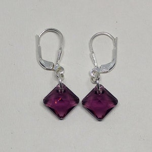 Sterling Silver Swarovski Crystal Amethyst Princess Cut Pendant Earrings; February Birthstone; Purple; Faceted Diamond; Beautiful!!