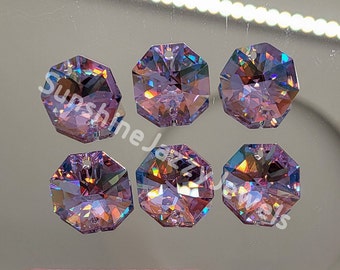 6pc Swarovski Crystal Violet AB 14mm 2 Hole Octagon 8116 Pendants; RARE