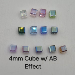 12pc Swarovski Crystal 4mm Faceted Cube 5601 Beads w/ AB Effect; Many Color Choices!