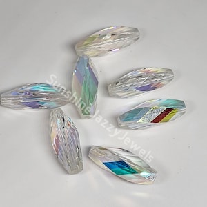 6pc Swarovski Crystal Clear AB 15x6mm Twisted Oval 5206 Beads; Rare!  Vintage!