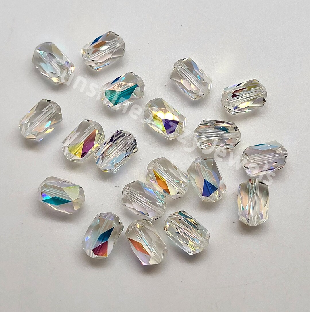 6pc Swarovski Crystal Clear AB Faceted Barrel 5204 Beads; 4 Sizes