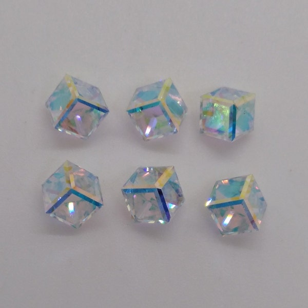 6pc Swarovski Crystal Comet Argent Light CAL AB 6mm 3/4 Flatback Cube 4841 Fancy Stone/ Rhinestone; Vintage; Rare