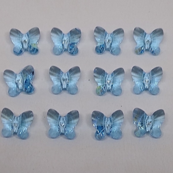 12pc Swarovski Crystal Aquamarine Butterfly 5754 6mm Beads; Center Drilled; March Birthstone; Blue Green Teal