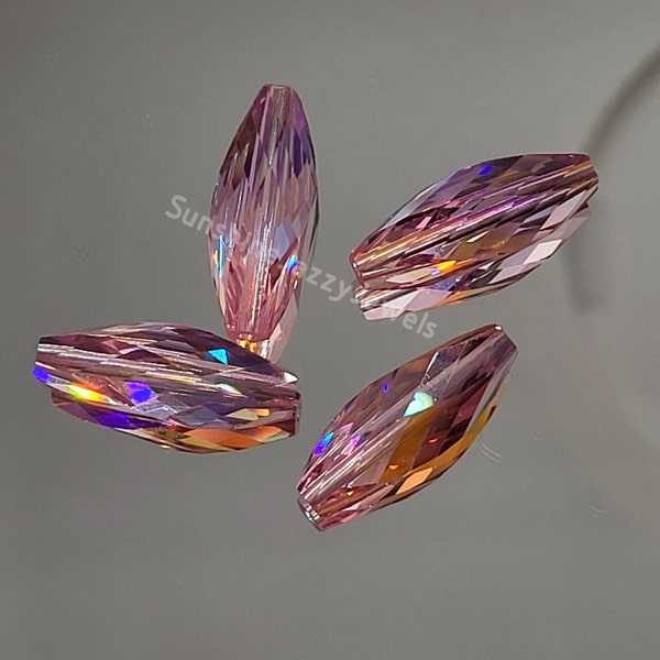 4pc Swarovski Crystal Light Rose AB 20x8mm Twist 5206 Beads; Rare! Vintage!