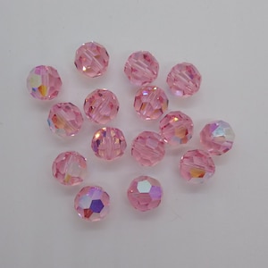 6pc Swarovski Crystal Light Rose AB Faceted Round 5000 Beads; 10mm, 12mm, 14mm, 16mm, 18mm; Iridescent Pink; Vintage