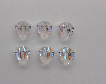 6pc Swarovski Crystal Clear AB 10mm Acorn 5401 Beads; Bell Shape; RARE! Vintage