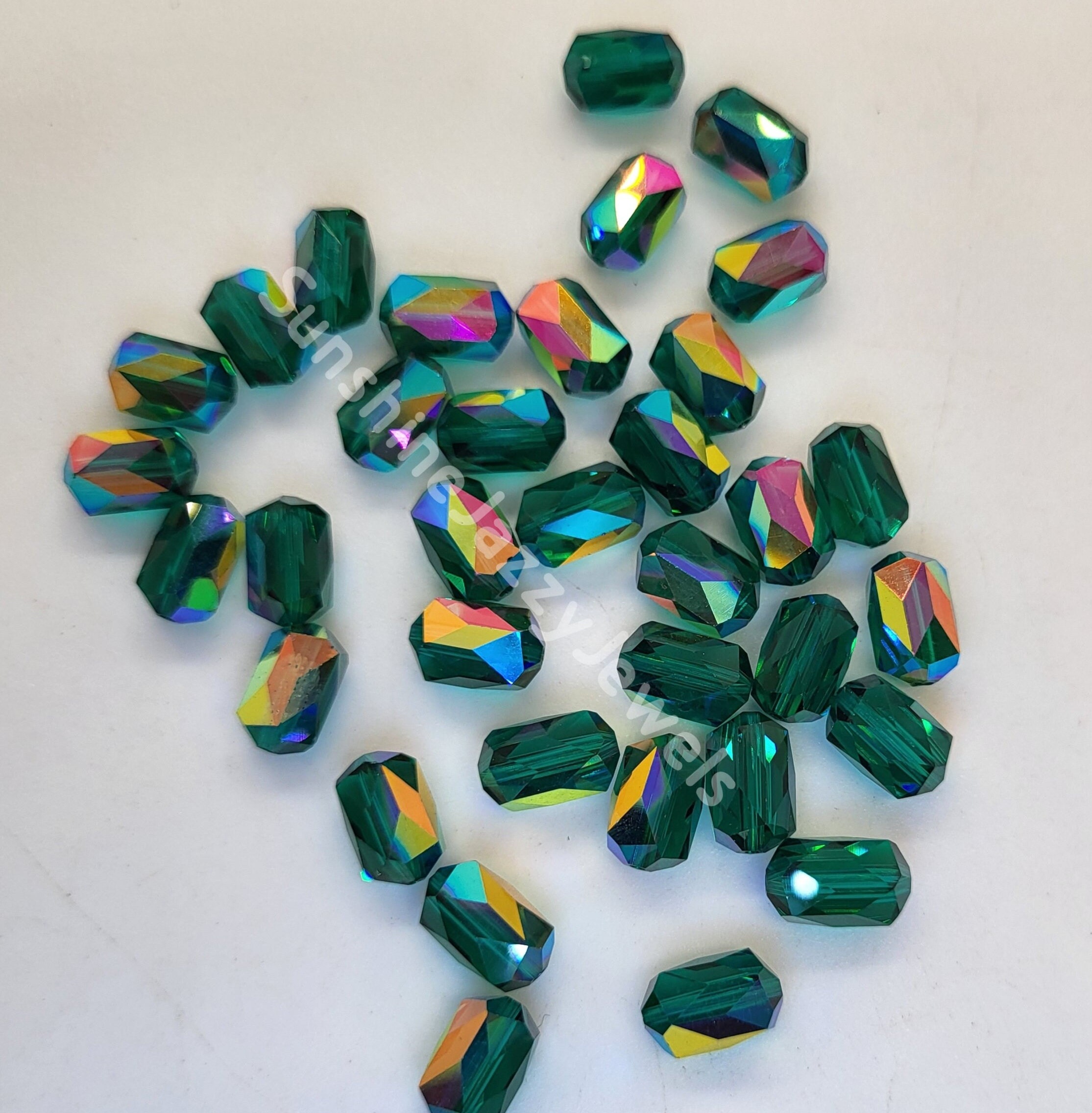 6pc Swarovski Crystal Emerald AB 9x6mm Faceted Barrel 5204 Beads